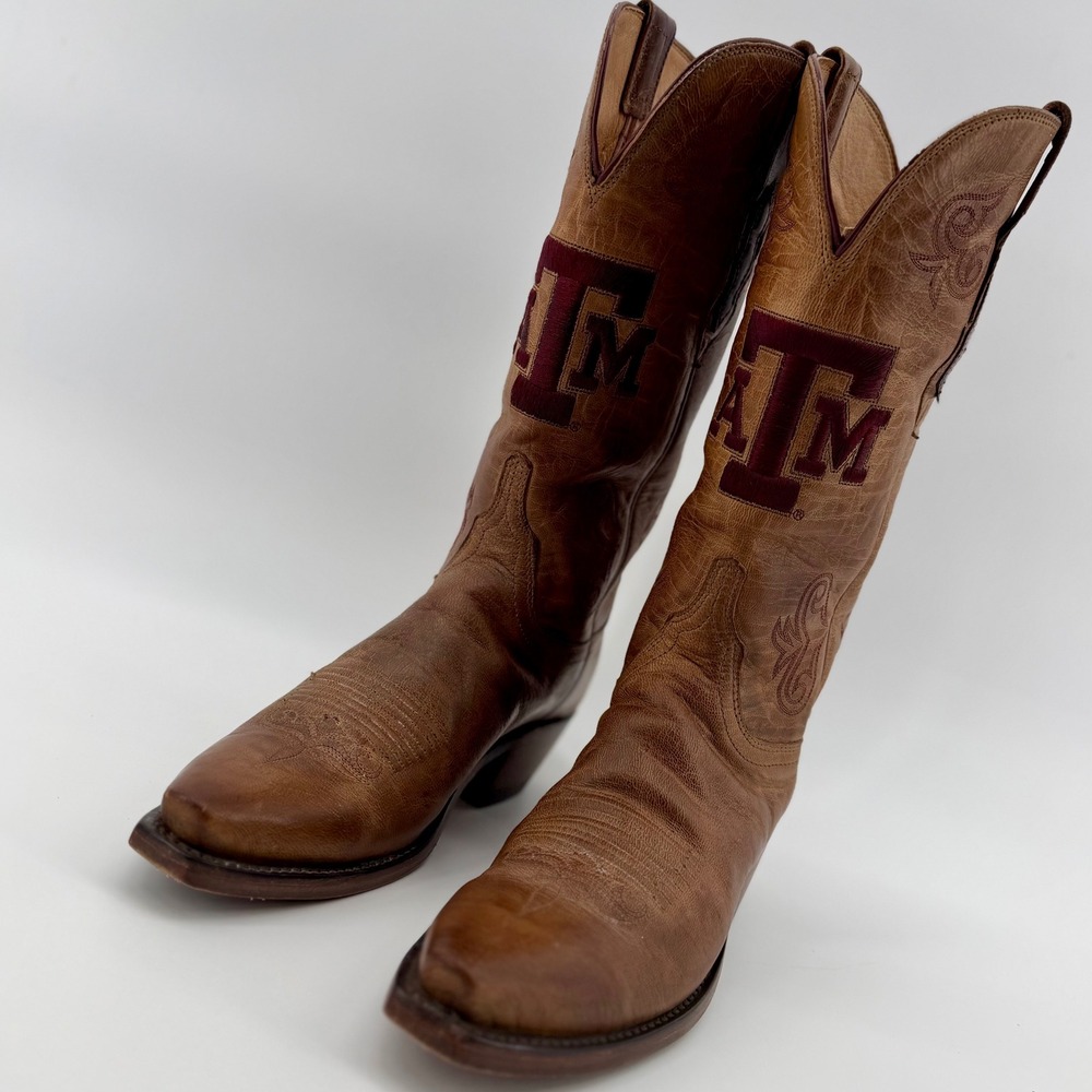 Lucchese‎ Texas A&M Aggies Women's Size 6B Boots Brown Leather Rare Discontinued